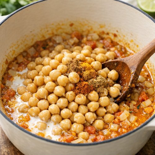 Step 3: Introduce the Chickpeas and Spice Blend